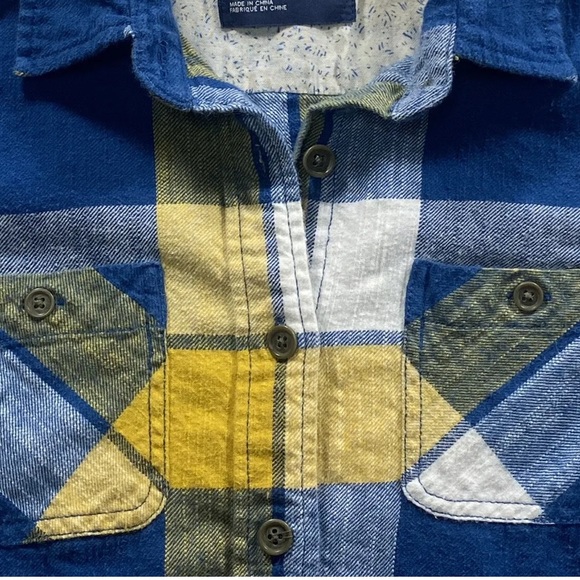 AMERICAN EAGLE vintage blue and gold/yellow/white plaid button down, size 2 - Picture 7 of 15